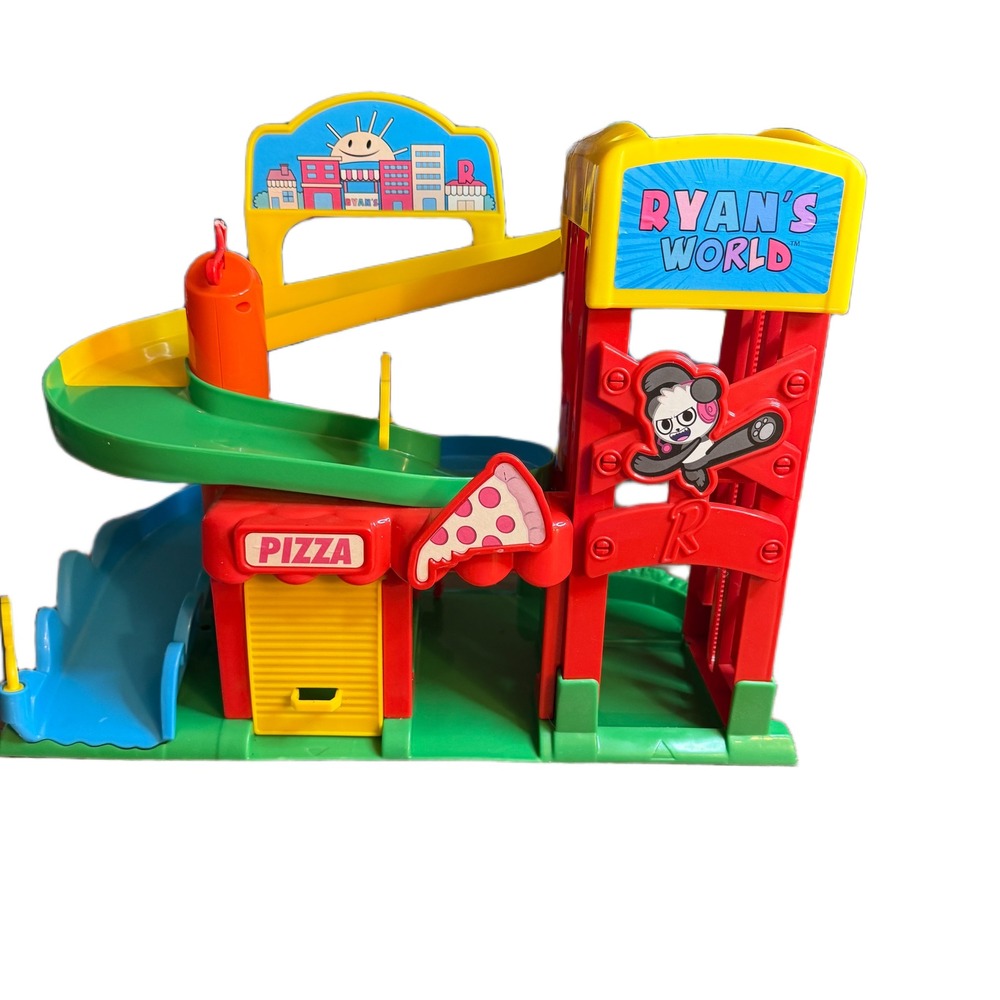 Ryan's World Toy Car Garage Play Set Multi-Level Ramp Pizza Shop Panda Gus